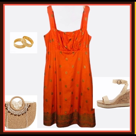 Anthropologie Dresses & Skirts - ANTHRO MAEVE FIRE ISLAND ORANGE/GOLD PAISLEY DRESS